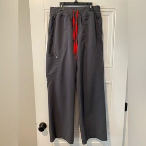 FIGS Women’s Large Tall Isabel Wide Leg Charcoal Scrub pants with Red Drawstring